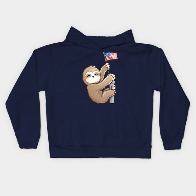 USA American Patriotic Cute Climbing Sloth Kids Hoodie by PnJ